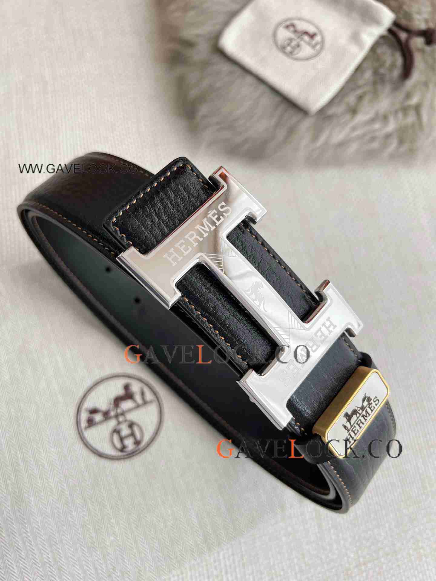 Replica Hermes Double Sided Leather Strap 38mm Silver Buckle